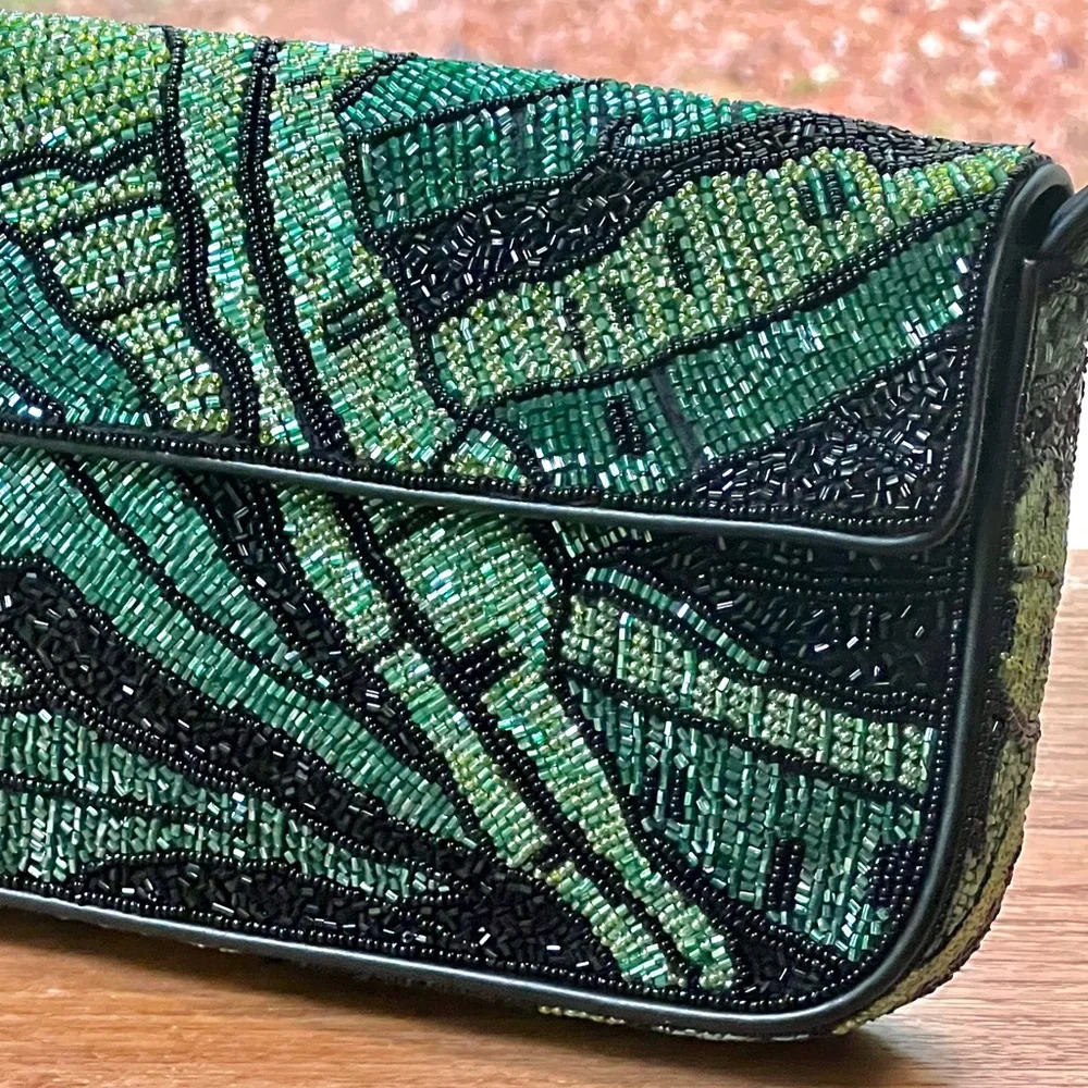 🌺🎉HP🎉🌺 NWOT Staud Beaded Tommy Shoulder Bag Green Palms  🌟 Rare Find 🌟 - Picture 3 of 16